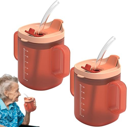 Spill-Proof Cup for Seniors with Lid, Straw and 2 Handles