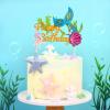Glitter Mermaid Happy Birthday Cake Topper, Ocean Theme view 1