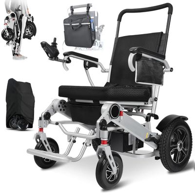 Tripaide 48 km Electric Wheelchair, 13 kg per Section, 52 cm Seat, LED Light, 2 Batteries, All-Terrain, Foldable, 150 kg Capacity