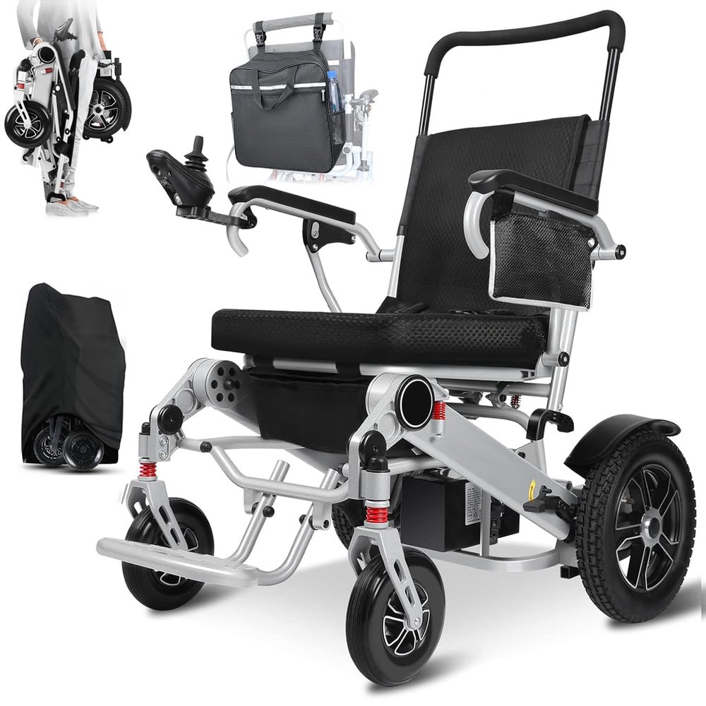 Tripaide 48 km Electric Wheelchair, 13 kg per Section, 52 cm Seat, LED Light, 2 Batteries, All-Terrain, Foldable, 150 kg Capacity