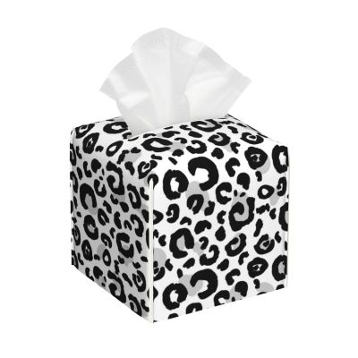 Square Leather Tissue Box Cover, Black and Gray Leopard Print