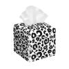 Square Leather Tissue Box Cover, Black and Gray Leopard Print view 1
