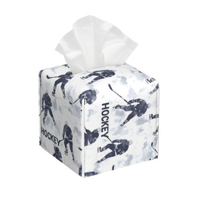 Square Leather Tissue Box Cover, Modern Hockey Sports Print