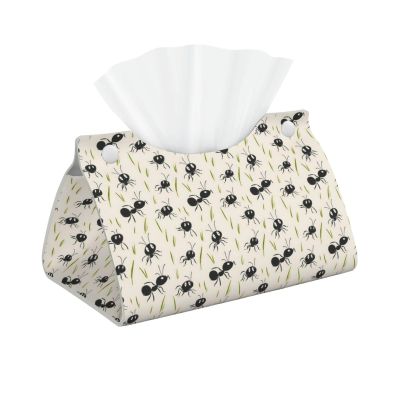 Leather Tissue Box Cover with Cute Black Ant Pattern