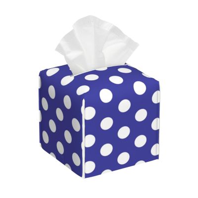 Square Leather Tissue Box Cover, Light Purple Polka Dot (D)