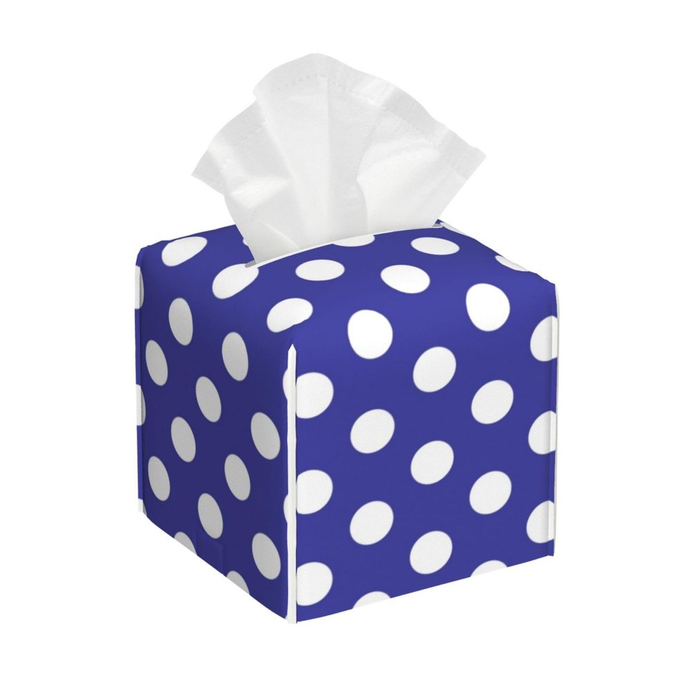 Square Leather Tissue Box Cover, Light Purple Polka Dot (D)