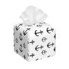 Square Leather Tissue Box Cover with Black Anchor Print view 1
