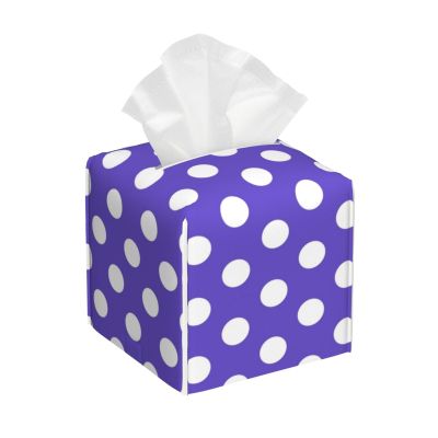 Square Leather Tissue Box Cover, Dark Purple with Polka-Dot Pattern (a)