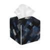 Square PVC Leather Tissue Box Cover, Abstract Navy Blue Plaid, Organizer Dispenser for Home and Office view 1