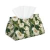 Leather Tissue Box Cover - Bright Calla White Print view 1