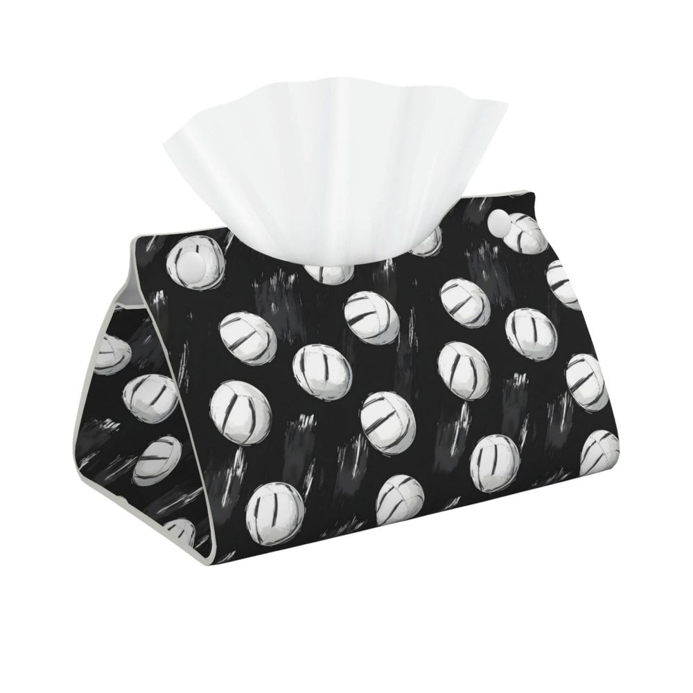 Leather Tissue Box Cover with Sketch Baseball Print