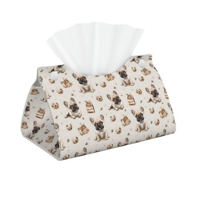 Leather Tissue Box Cover with Cute Dog Soccer Print