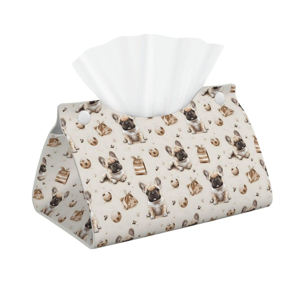 Leather Tissue Box Cover with Cute Dog Soccer Print