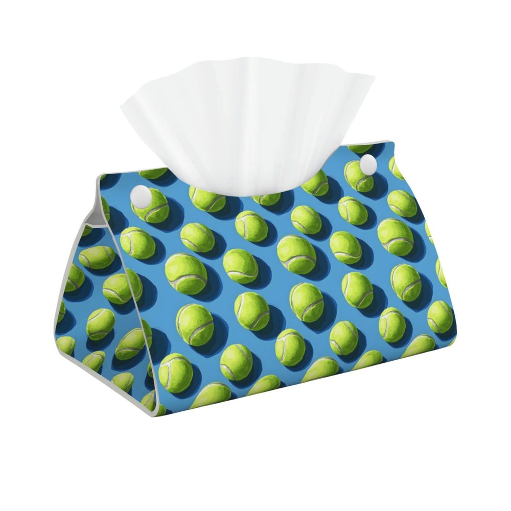 Leather Tissue Box Cover with Abstract Green Baseball Print