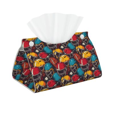 Leather Tissue Box Cover with Colorful Football Helmet Print
