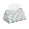 Leather Tissue Box Cover, Modern Blue and White Plaid view 1