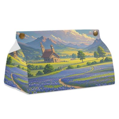 Texas Bluebonnets Scenery PU Leather Tissue Box Cover