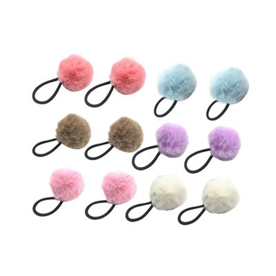 Fuzzy Fabric Ball Hair Ties, 12 Pieces, for Girls
