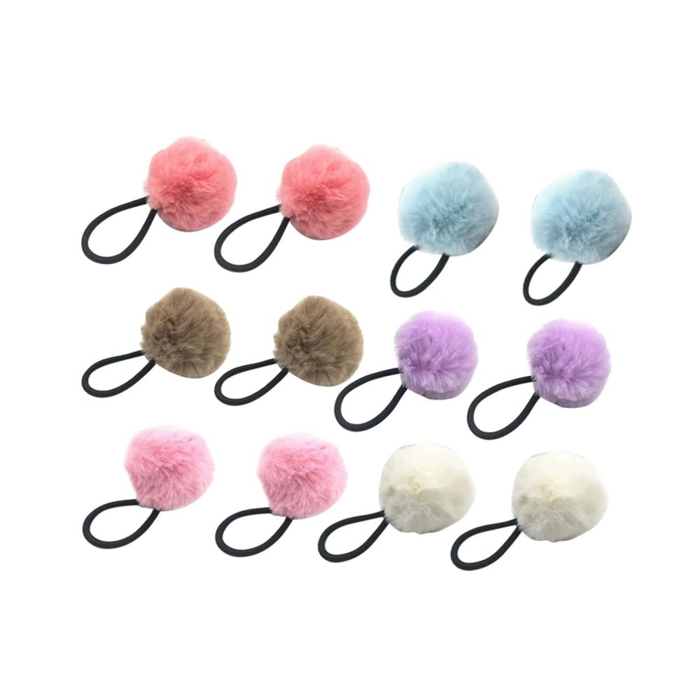 Fuzzy Fabric Ball Hair Ties, 12 Pieces, for Girls
