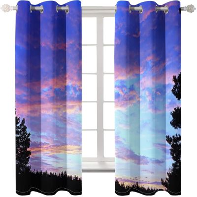 Homxi 2-Pack Blackout Curtains for Kids' Room, 2 x 92W x 108H in, Purple Blue Pink Sunset Landscape