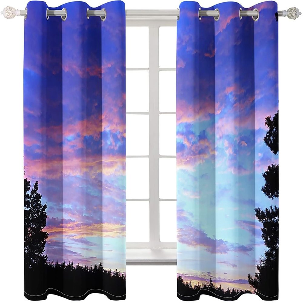 Homxi 2-Pack Blackout Curtains for Kids' Room, 2 x 92W x 108H in, Purple Blue Pink Sunset Landscape