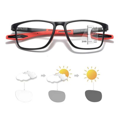 Progressive Multifocal Photochromic Reading Glasses, TR90, Black/Red, +3.0