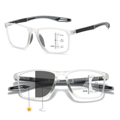Photochromic Progressive Multifocal Reading Sunglasses, Transparent/Gray, 1.5x