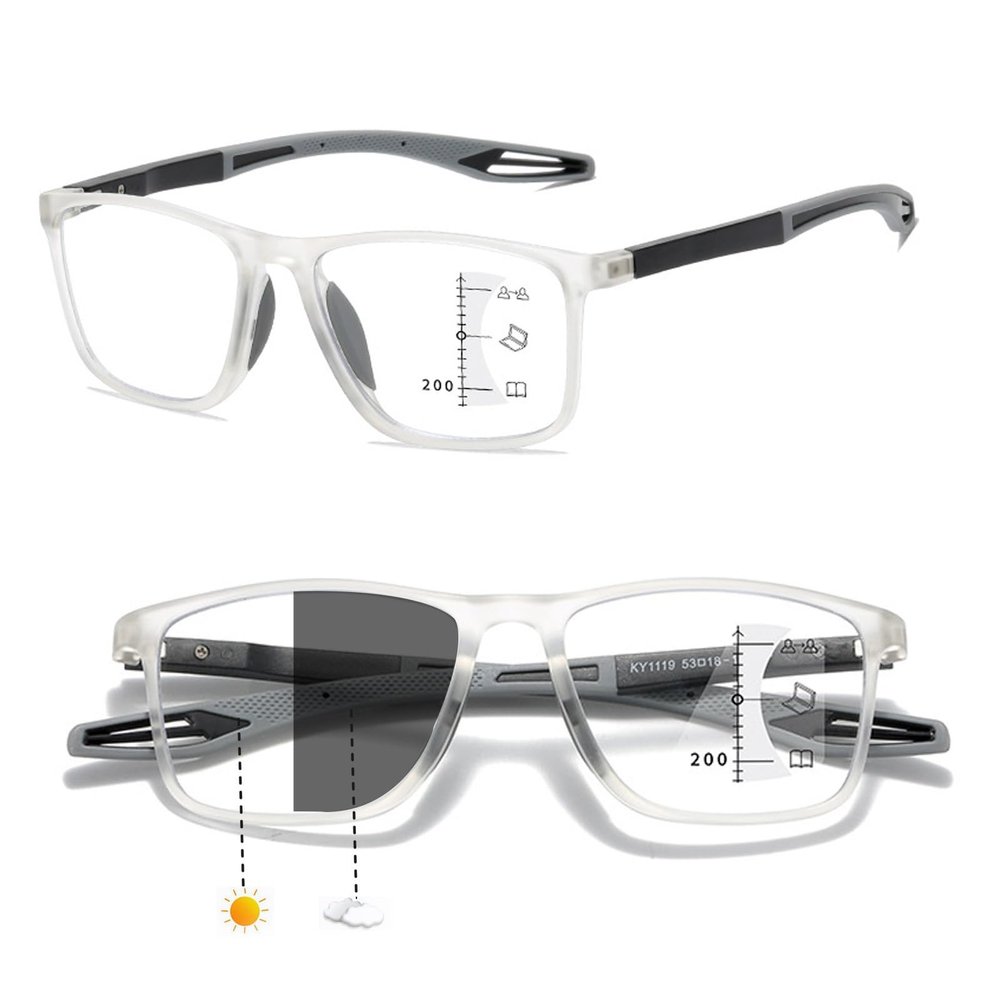 Photochromic Progressive Multifocal Reading Sunglasses, Transparent/Gray, 1.5x