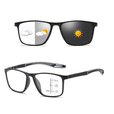 Photochromic Progressive Multifocal Reading Glasses for Men and Women, Blue-Light Filter, Black/Gray, 1.5x