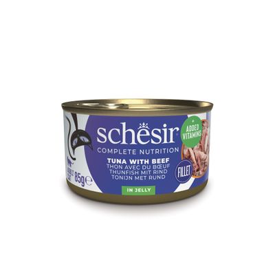 Schesir Tuna with Beef in Jelly, Wet Cat Food, Canned, 100% Natural, with Added Vitamins, 12 x 85 g