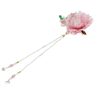 DEARMAMY Jade Pearl Hair Clip with Tassel and Floral Design