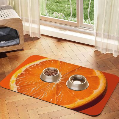 Orange Slice Pet Feeding Mat for Food and Water Bowls, Non-Slip, Absorbent, 40 x 60 cm