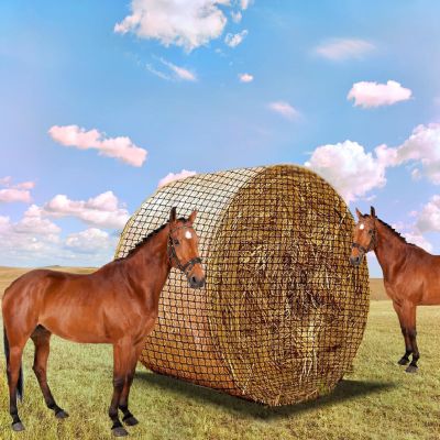 1-Piece Round Bale Hay Net for Horses, 5 x 5 ft Hay Feeder, Fits 6 x 6.5 x 5 ft, 6 x 5 ft & 4 x 4 ft Bales