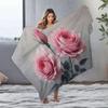 CDSS Queen-Size Blanket, Three Pink Roses in Bloom, Flannel Baby Blanket, Personalized (49.2 x 59.1 in) view 1