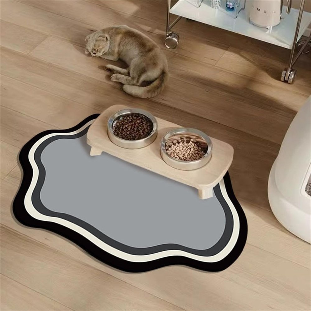 FANSU Cloud-Shaped Dog Bowl Mat, Absorbent, Quick-Drying, Washable, Non-Slip, Diatomaceous Earth, Gray, 60 x 90 cm