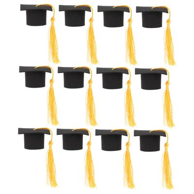 IMIKEYA Graduation Party Cake Decorations with Cap Cupcake Toppers, 12 Yellow Tassel Decorations