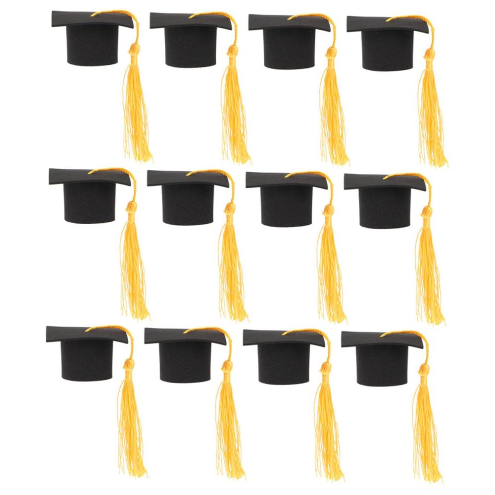 IMIKEYA Graduation Party Cake Decorations with Cap Cupcake Toppers, 12 Yellow Tassel Decorations