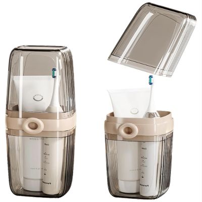 AARAINBOW Travel Toothbrush Case, Portable Toothbrush Cup with Cover, Plastic Toothbrush and Toothpaste Box for Camping and Home (Transparent Coffee)