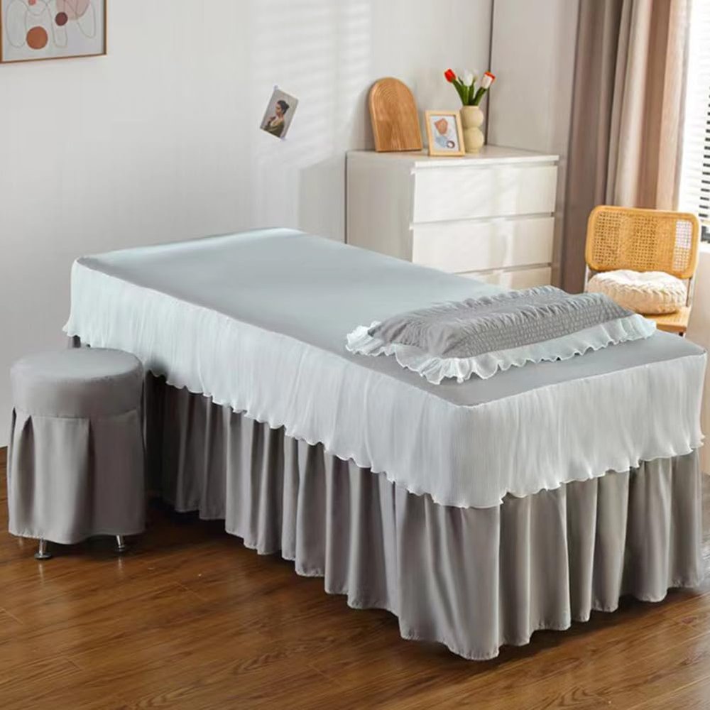 LDLCYCN Gray Massage Table Skirt with Face Hole, 70 x 185 cm