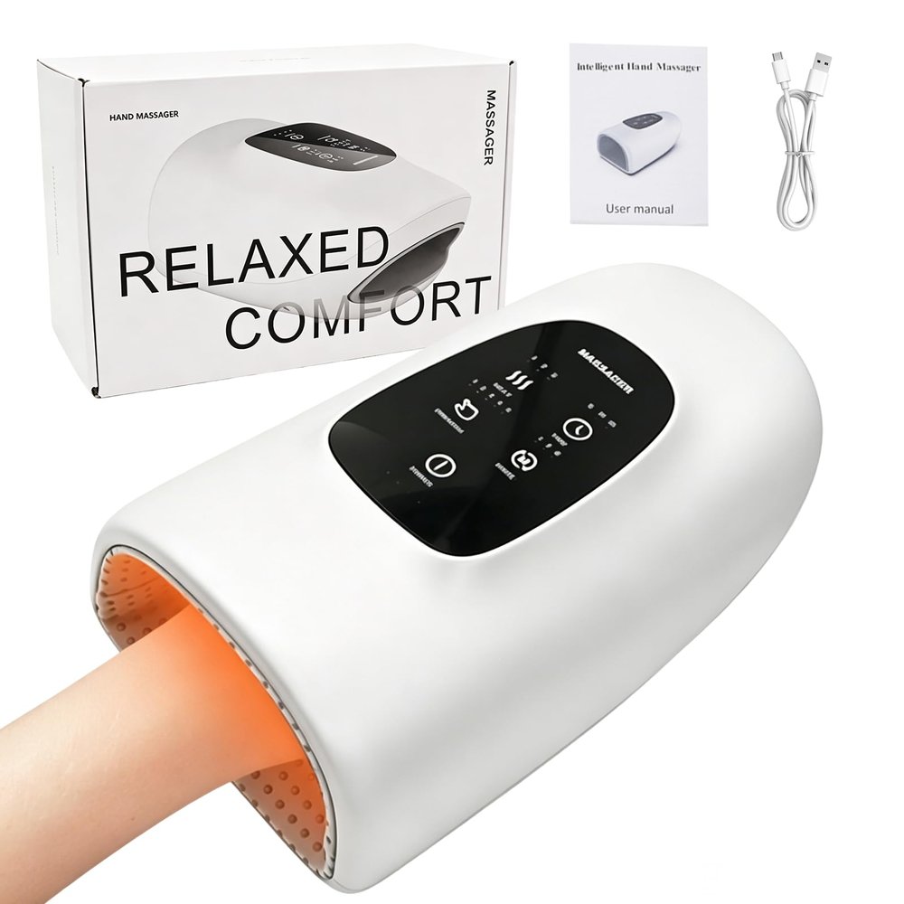 Cordless Electric Hand Massager with Heat, 3 Modes and 5 Intensity Levels, White