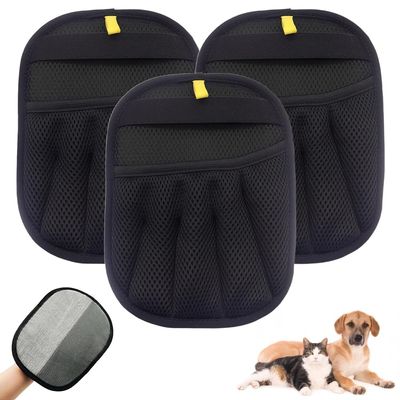 Pet Hair Removal Gloves for Cats and Dogs, Improved Grooming Gloves, 3-Piece Set