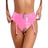 Sinleey Women's Pink Patent Leather Wetlook Thong with Garter Straps, Open Crotch, S–4XL view 1