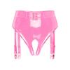 Sinleey Women's Pink Patent Leather Wetlook Thong with Garter Straps, Open Crotch, S–4XL view 3