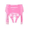 Sinleey Women's Pink Patent Leather Wetlook Thong with Garter Straps, Open Crotch, S–4XL view 4