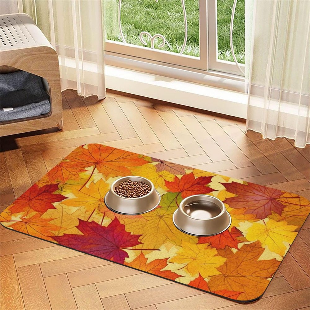 Pet Feeding Mat for Dogs and Cats, Non-Slip, Absorbent, Maple Leaf Design, 30 x 45 cm