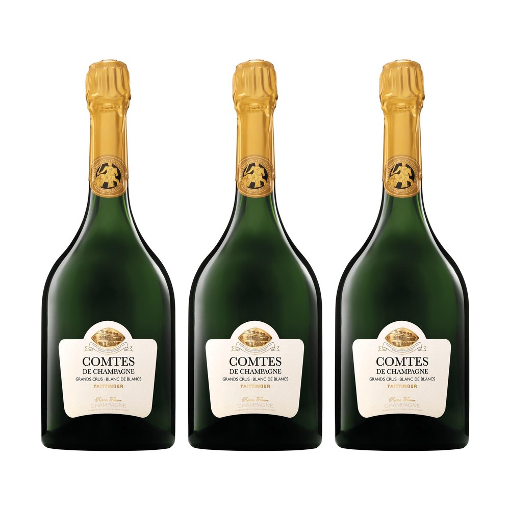 Champagne Taittinger Comtes de Champagne Blanc de Blancs Dry Champagne, France, incl. FeinWert E-Book (3 x 0.75 L)