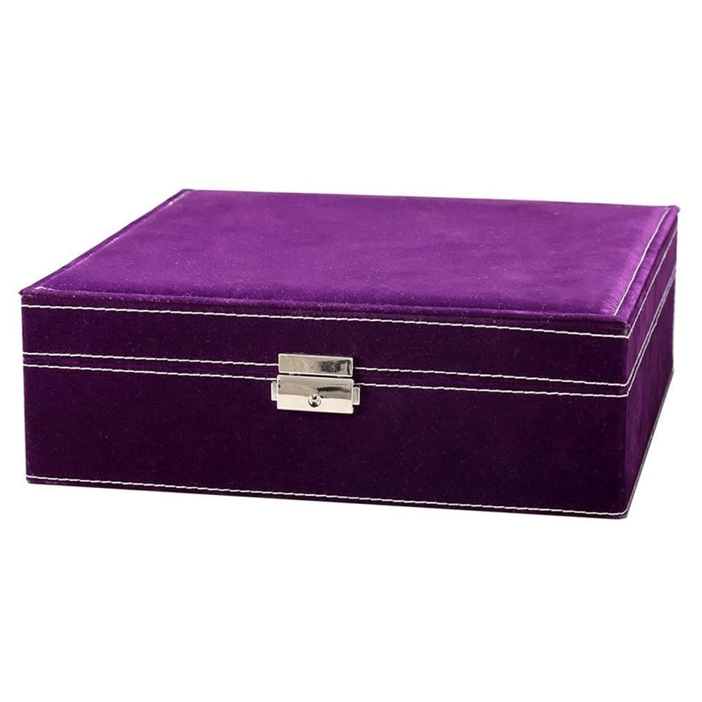 QTYQWC Square Jewelry Box, Large Flannel, Double-Layer Makeup Organizer, Ring and Necklace Storage Organizer, Jewelry Box