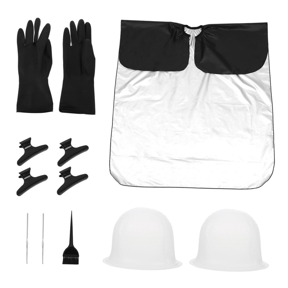11-Piece Silicone Hair Highlighting Cap Set with Cape and Hook