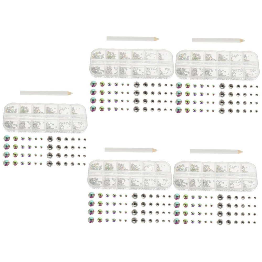 TOVINANNA 5 Sets Flat Nail Rhinestones with Nail Art Pens, DIY Self-Adhesive and Durable