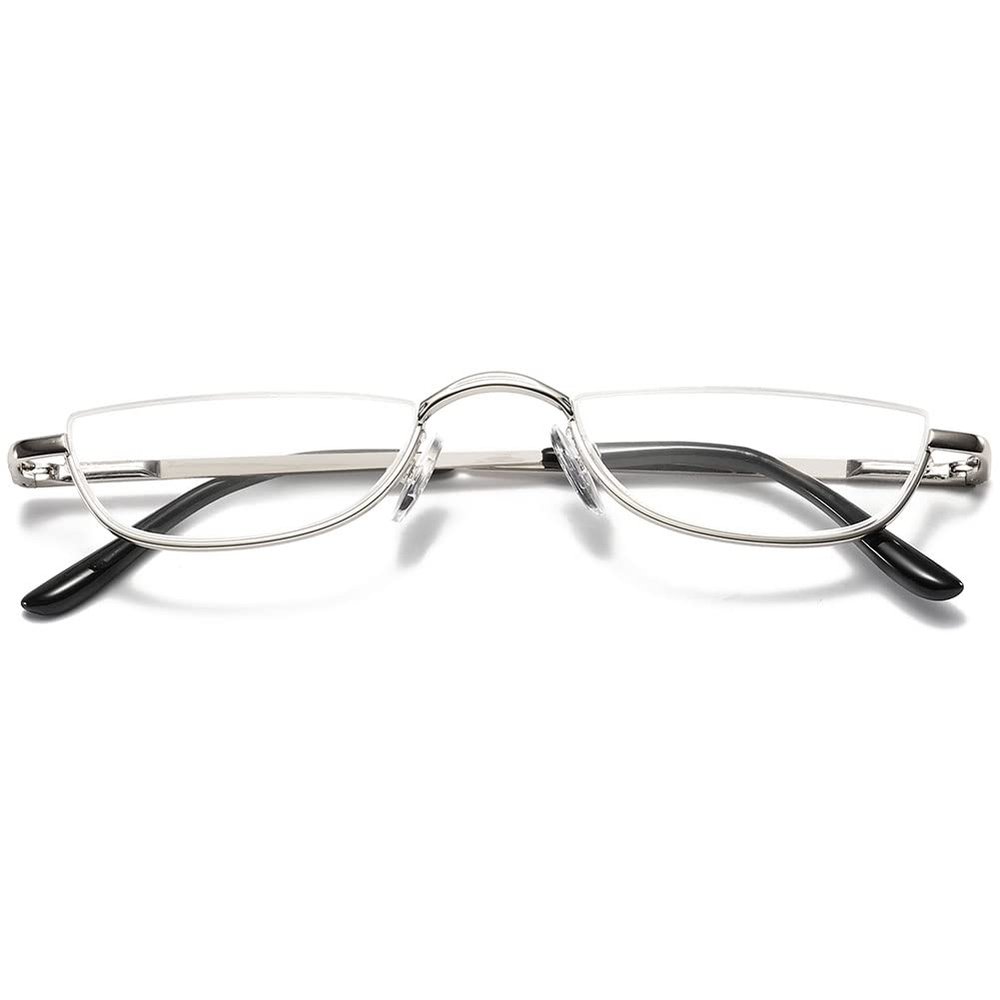 VEVESMUNDO Metal Half-Rim Reading Glasses, Silver, 0